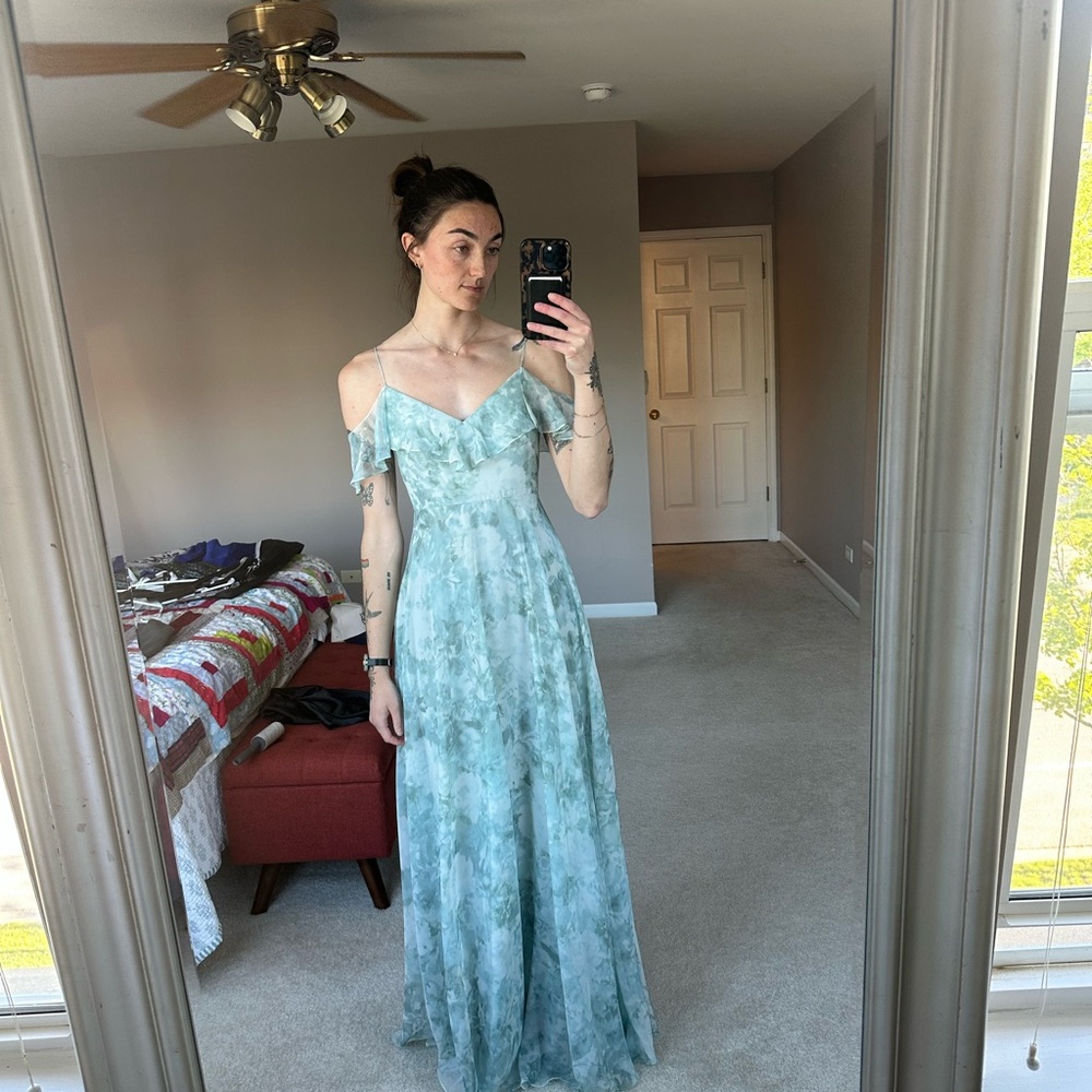 Jenny Yoo Blue Off-Shoulder Gown